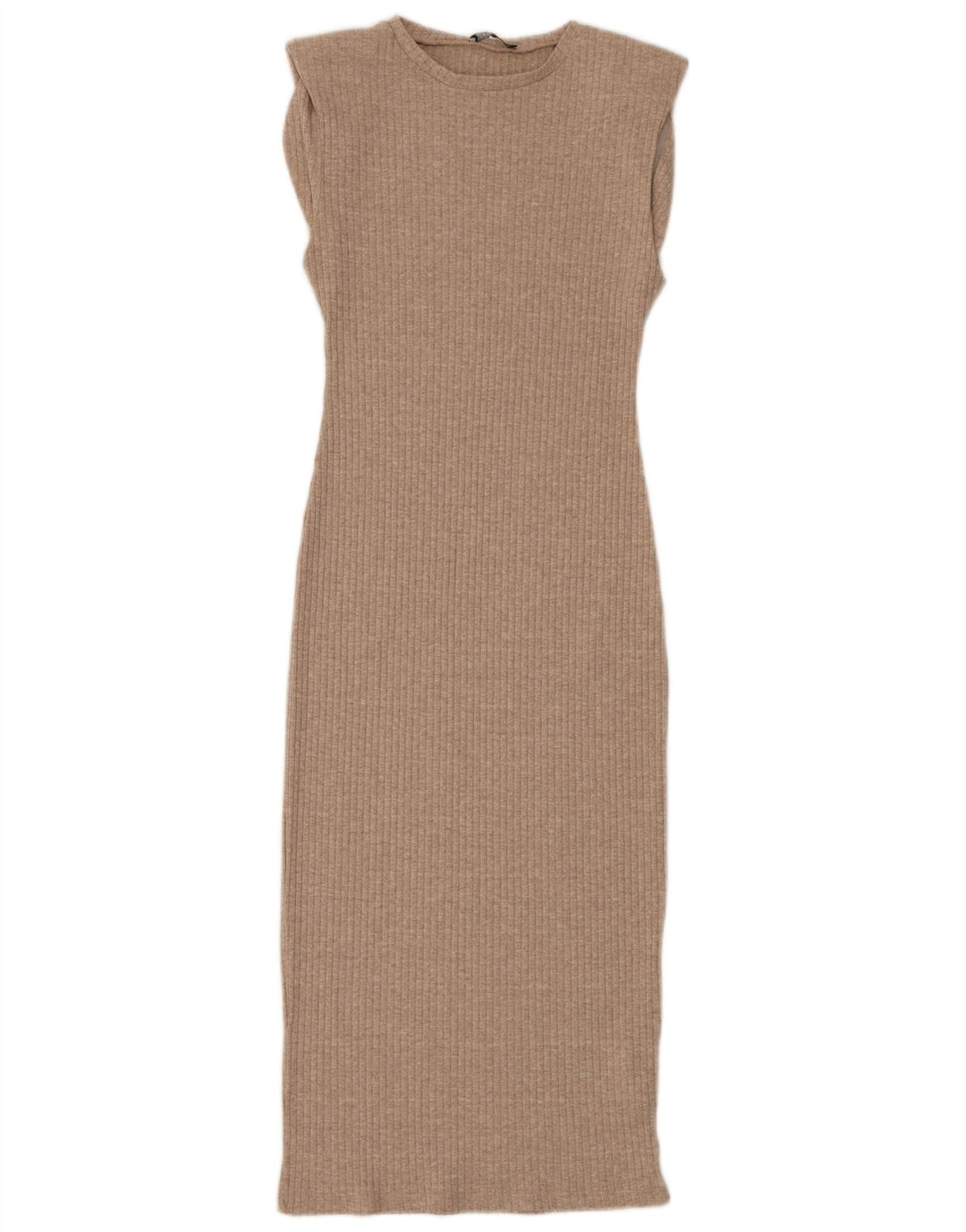 Zara Maxi-Ärmelloses, figurbetontes Damenkleid UK 12 Mittelbeigefarbenes Polyester