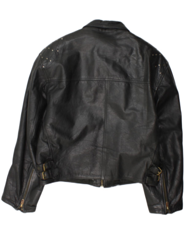Vintage Damen Leder Racer Jacke UK 18 XL Schwarzes Leder