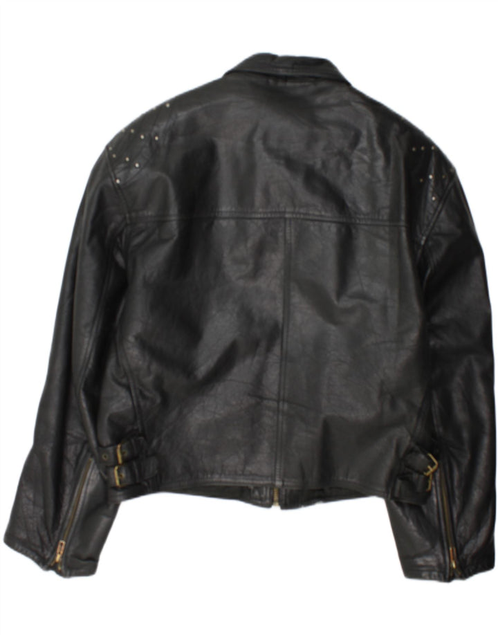 Vintage Damen Leder Racer Jacke UK 18 XL Schwarzes Leder