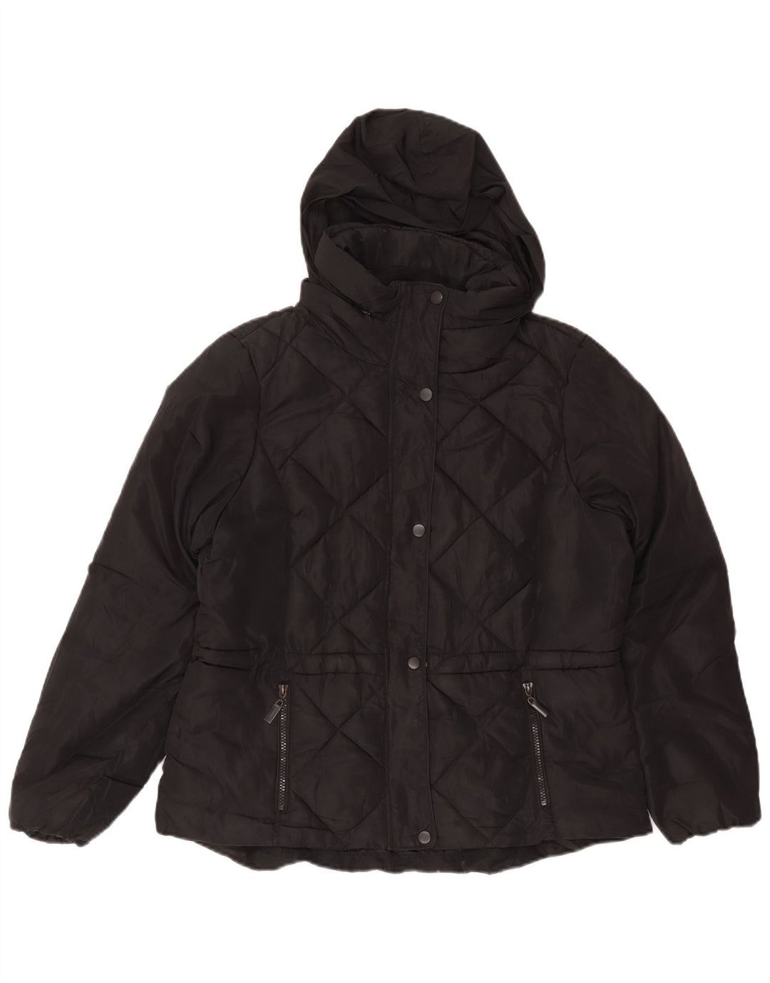 Marks & Spencer Wattierte Damenjacke mit Kapuze, UK 14, Mittelschwarz, Polyester