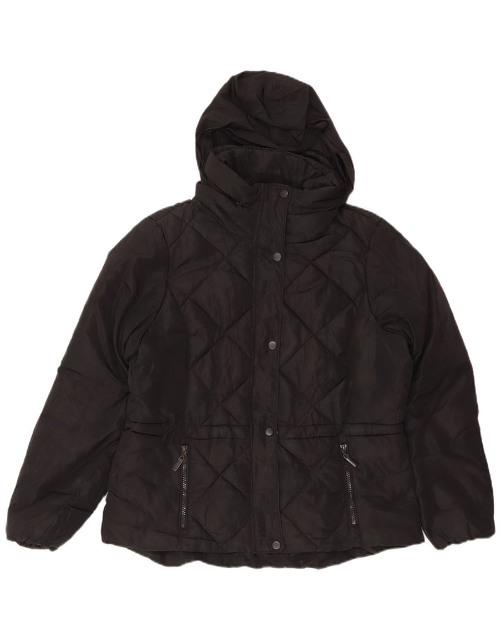 Marks & Spencer Wattierte Damenjacke mit Kapuze, UK 14, Mittelschwarz, Polyester