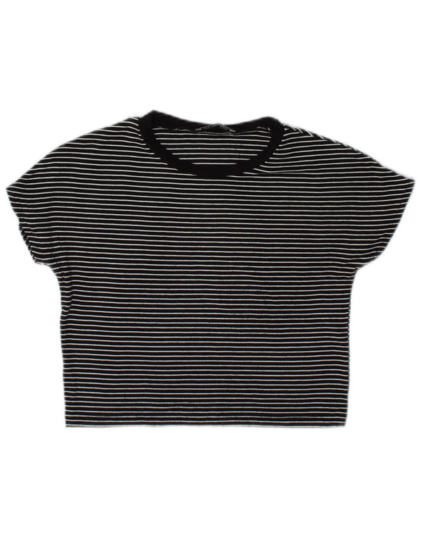 Zara Damen Trafaluc Crop T-Shirt Top UK 10 Small Schwarz gestreifte Viskose