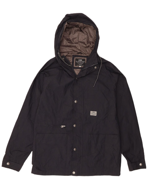 Jack & Jones Herren-Regenjacke mit Kapuze, UK 40, Größe L, marineblaues Nylon