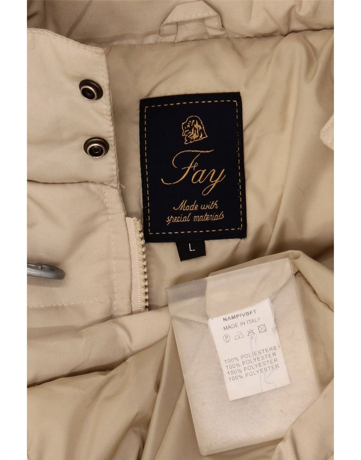 Fay Herren-Mantel mit Kapuze, gepolstert, UK 40, Größe L, Beige, Polyester