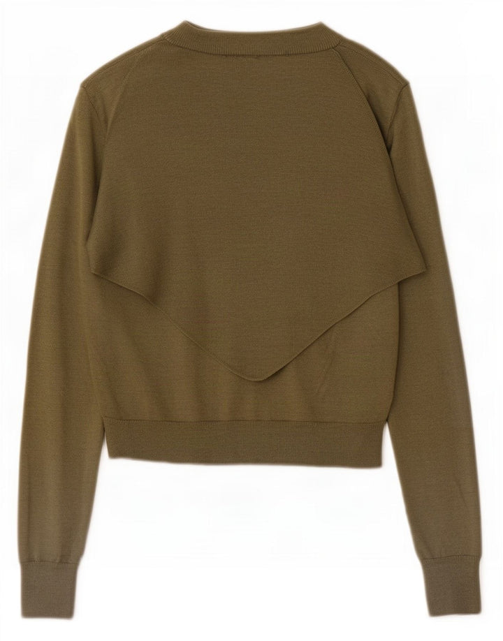 Zara Damen Crop Cardigan Pullover UK 10 Small Khaki Polyamid