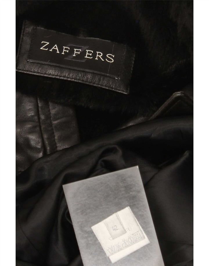 Zaffers Damen Zweireihiger Ledermantel IT 42 Mittelschwarzes Leder