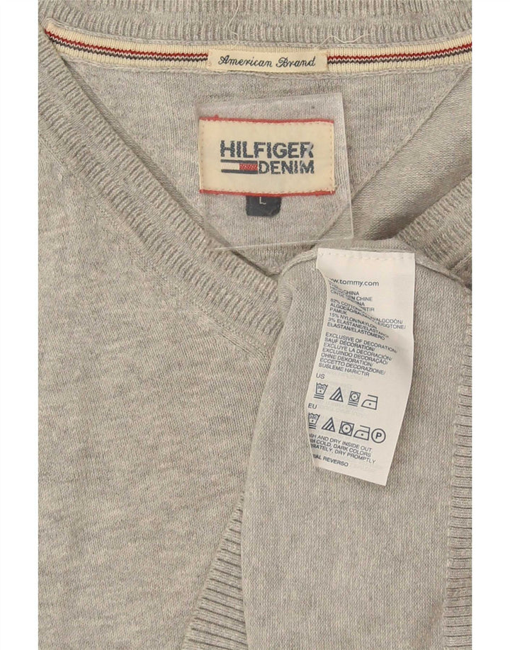 Tommy Hilfiger Herren-Pullover mit V-Ausschnitt, groß, graue Baumwolle