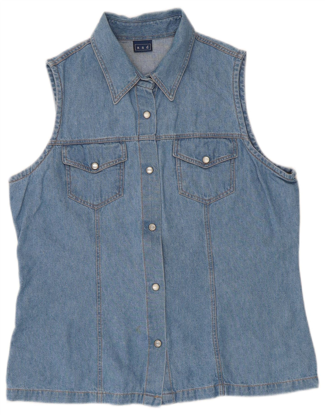 Und ärmelloses Damen-Jeanshemd IT 46 Large aus blauer Baumwolle