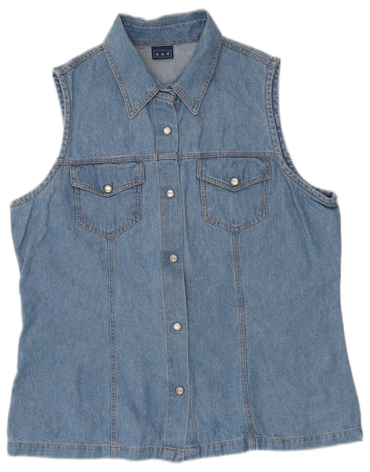 Und ärmelloses Damen-Jeanshemd IT 46 Large aus blauer Baumwolle