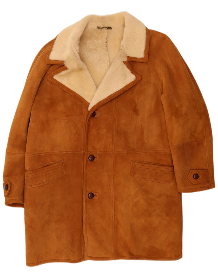 Vintage Herren Shearling Overcoat IT 50 Large Beige