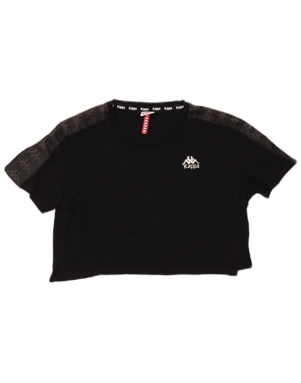 Kappa Womens Crop Oversized Graphic T-Shirt Top UK 6 XS Schwarz Baumwolle