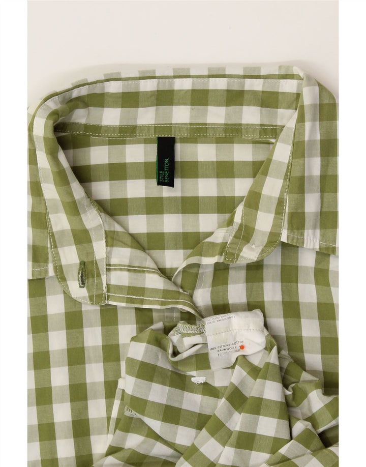 BENETTON Damen-Hemd UK 12 aus mittelgrüner Gingham-Baumwolle