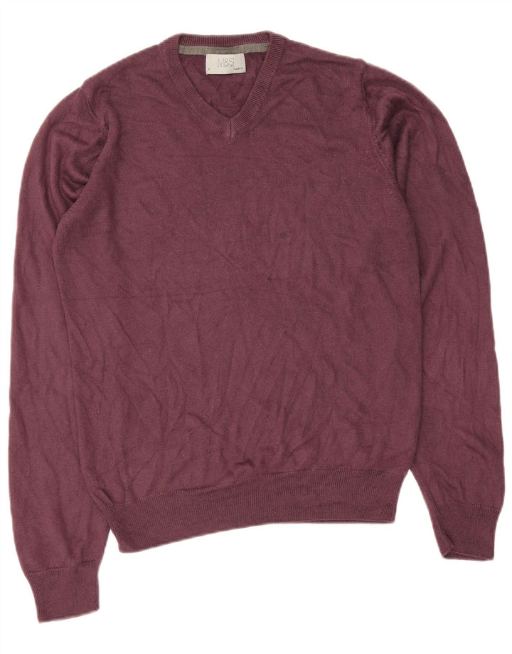 Marks & Spencer Herren-Pullover, reguläre Passform, V-Ausschnitt, Größe S, Burgunderrot