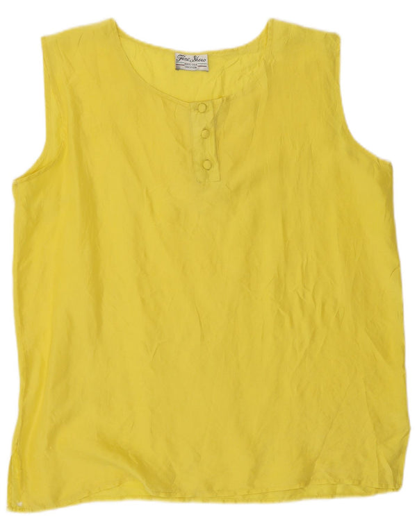 Vintage Womens Sleeveless Blouse Top UK 14 Medium Yellow Silk