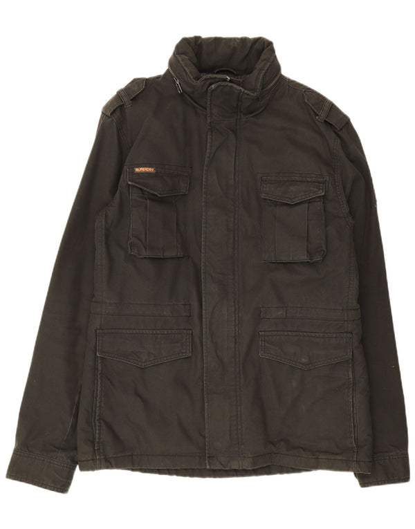 Superdry Herren-Militärjacke mit Kapuze, UK 40, große schwarze Baumwolle