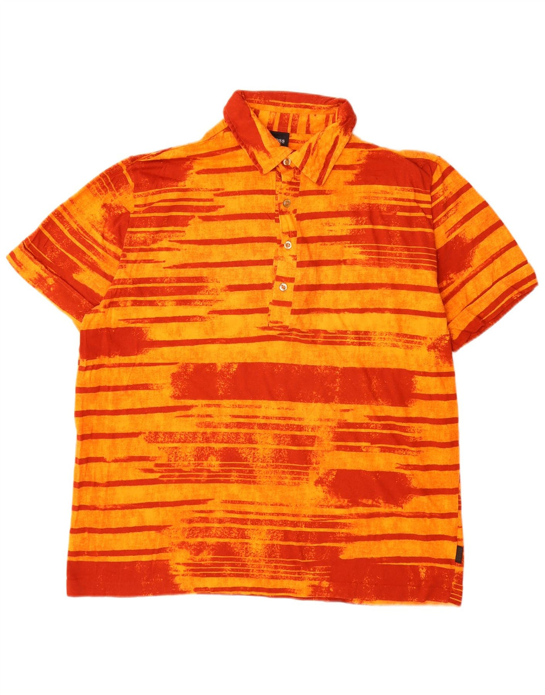 HUGO BOSS Herren Kurzarm-Pulloverhemd XL Orange gestreift aus Baumwolle