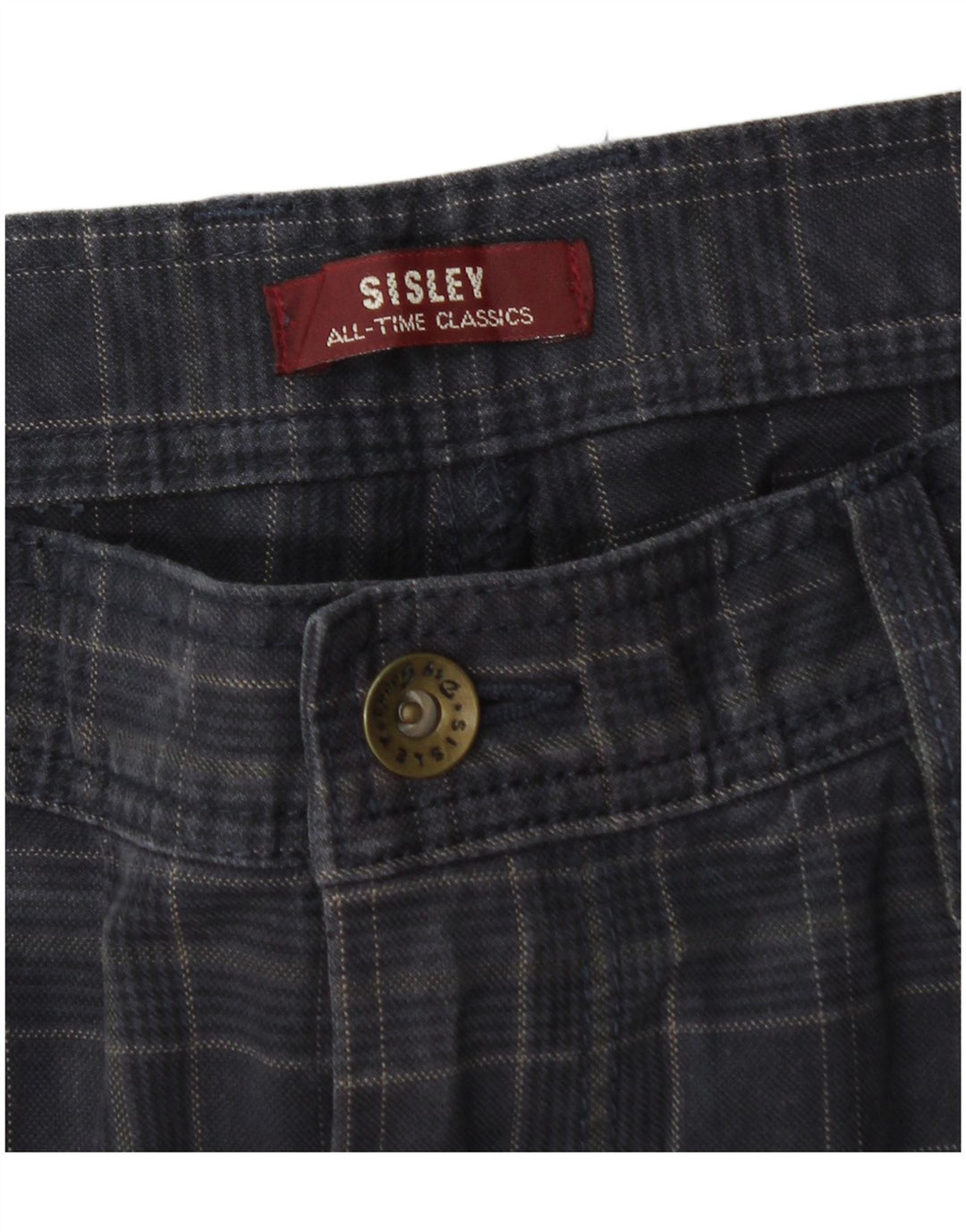 Sisley Gerade Herren-Cargohose W34 L33 Marineblau kariert