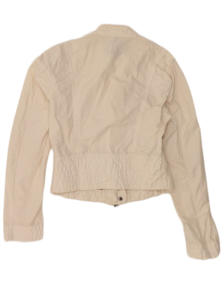CALVIN KLEIN JEANS Womens Crop Bomber Jacket UK 16 Large White Cotton