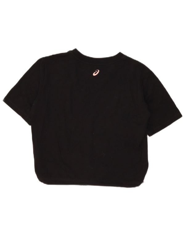 Asics Damen Crop Oversize Graphic T-Shirt Top UK 6 XS Schwarz Baumwolle