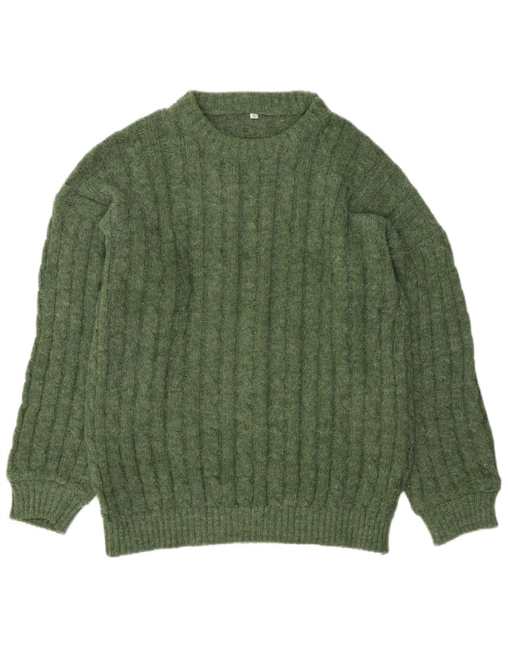 Vintage Herren Pullover mit Rundhalsausschnitt, kleine grüne Wolle