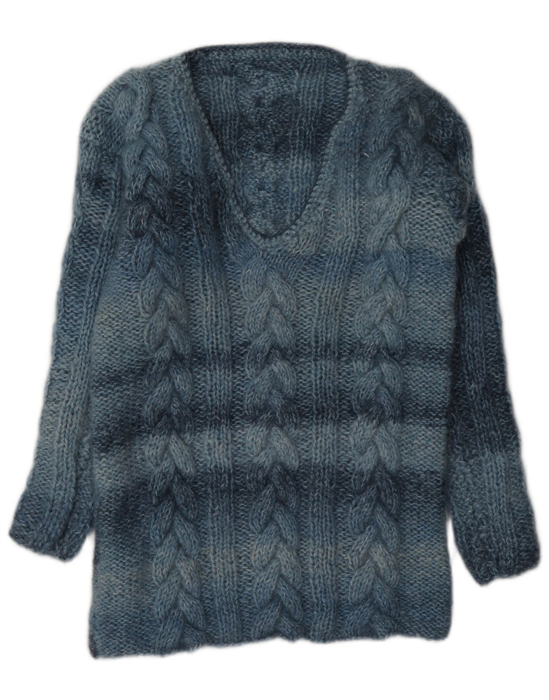 Vintage Damen V-Ausschnitt Pullover Pullover UK 12 Mittelblau gestreift