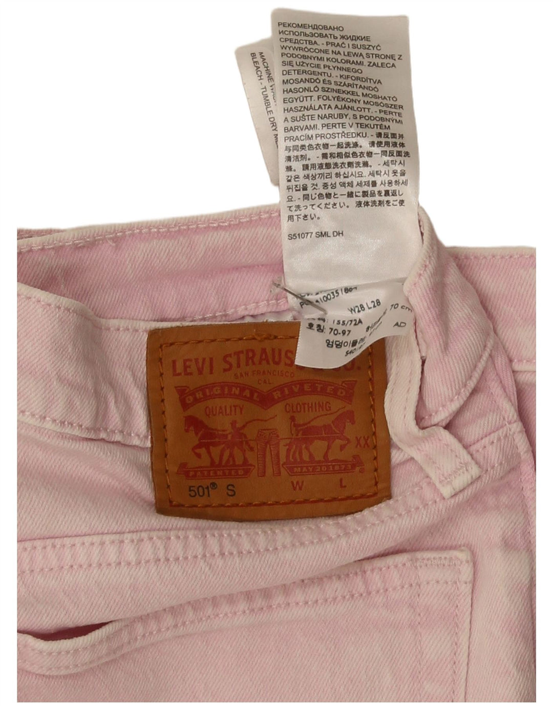 Levi's Damen 501 Straight Jeans W28 L28 Rosa Baumwolle