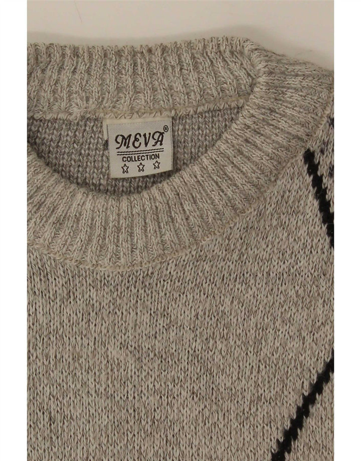 Vintage Herren-Pullover mit Rundhalsausschnitt, große graue geometrische Wolle
