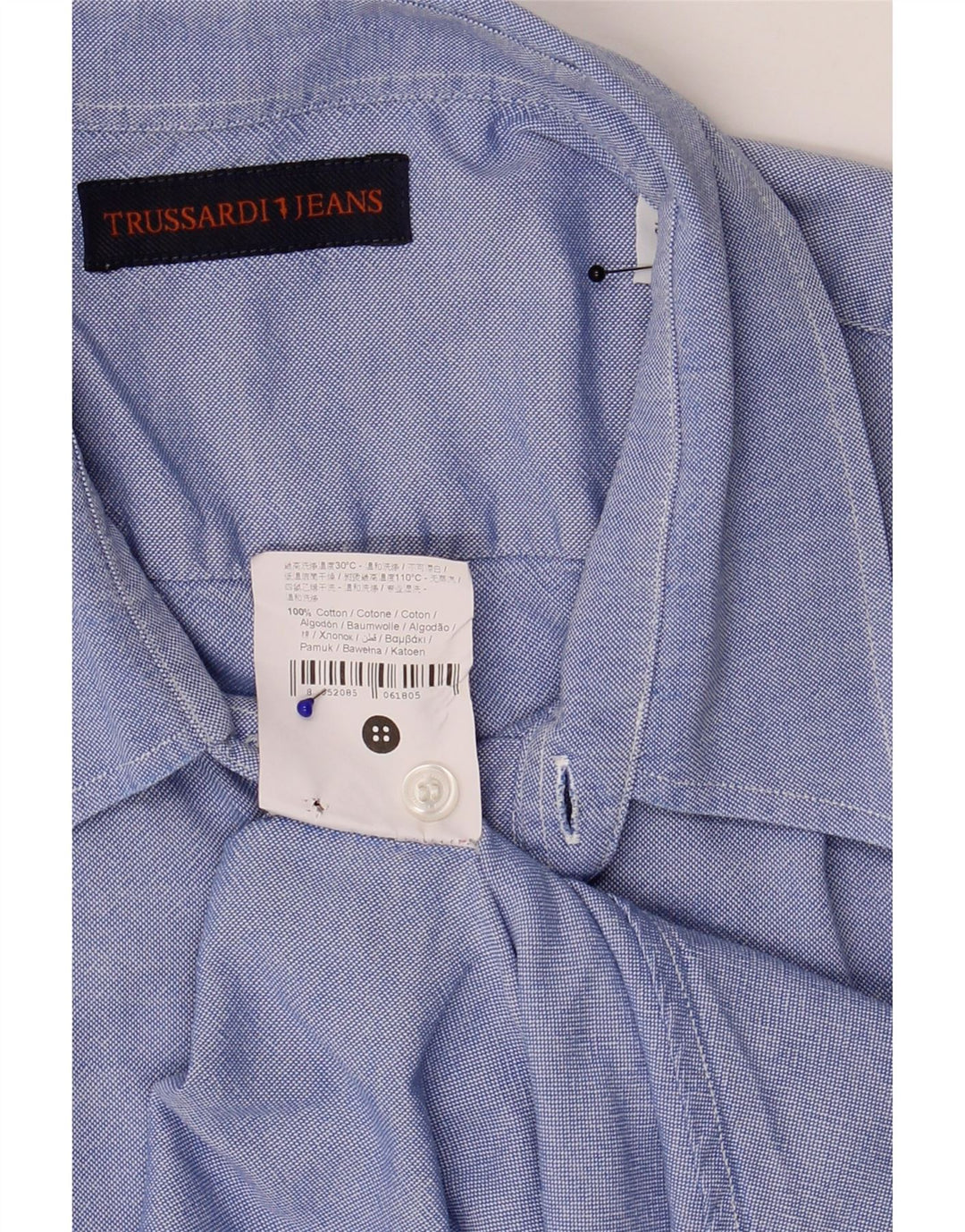 Trussardi Jeans Herrenhemd Größe 43 XL Blaue Baumwolle