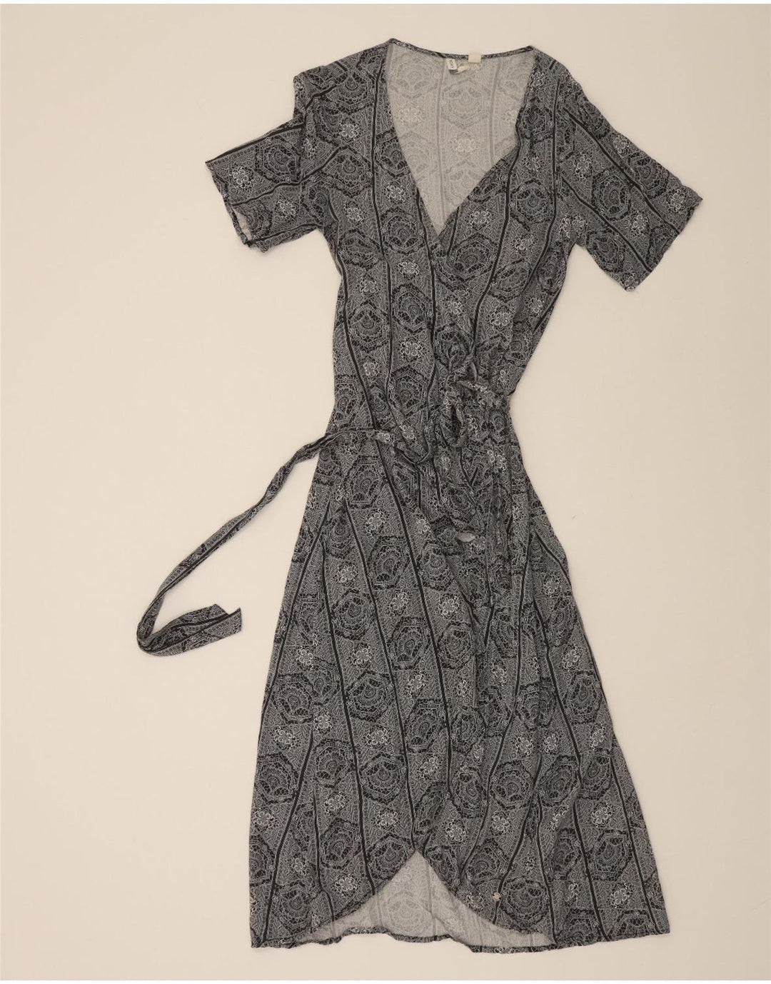ROXY Womens Wrap Dress UK 10 Small Grey Floral Viscose Vintage Roxy and Second-Hand Roxy from Messina Hembry 