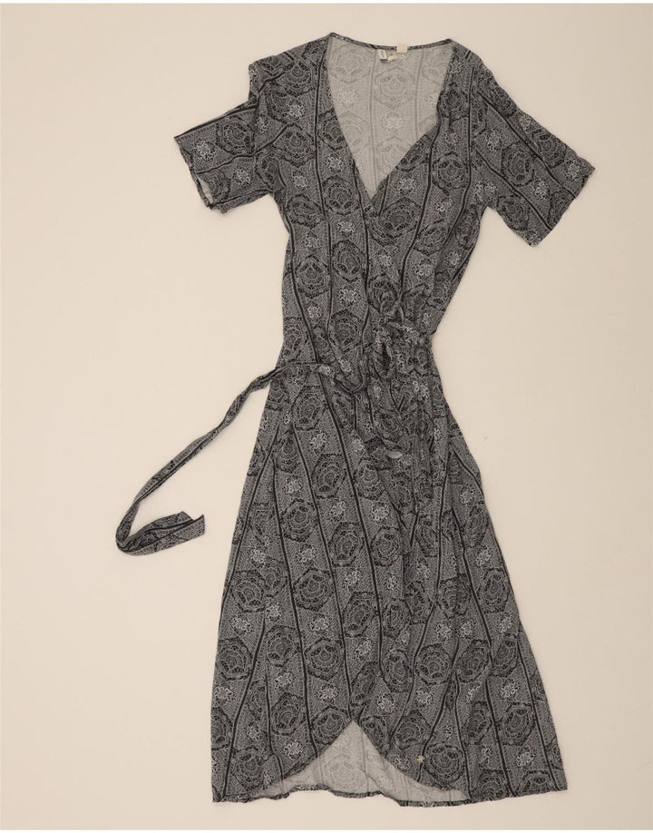 ROXY Womens Wrap Dress UK 10 Small Grey Floral Viscose Vintage Roxy and Second-Hand Roxy from Messina Hembry 