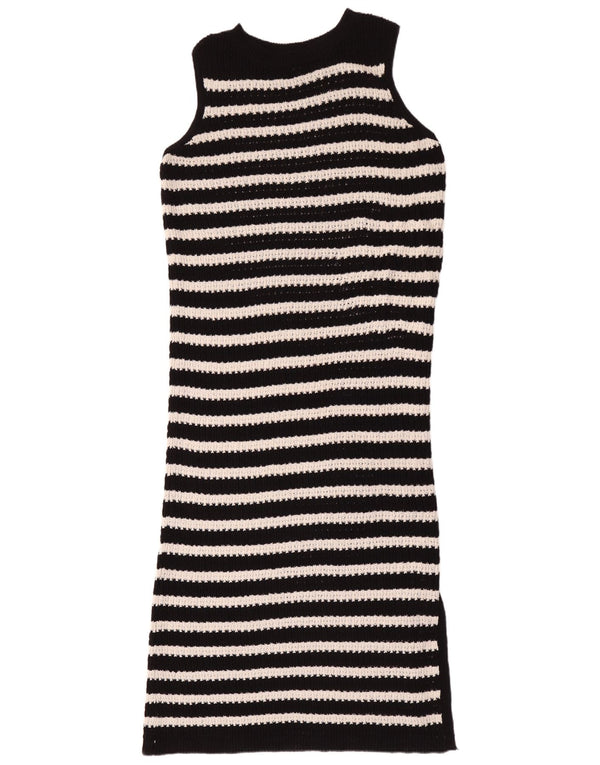 Marks & Spencer Damen ärmelloses Pulloverkleid UK 14 Large Schwarz gestreift