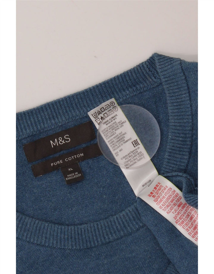 Marks & Spencer Herren-Pullover mit Rundhalsausschnitt, XL, blaue Baumwolle