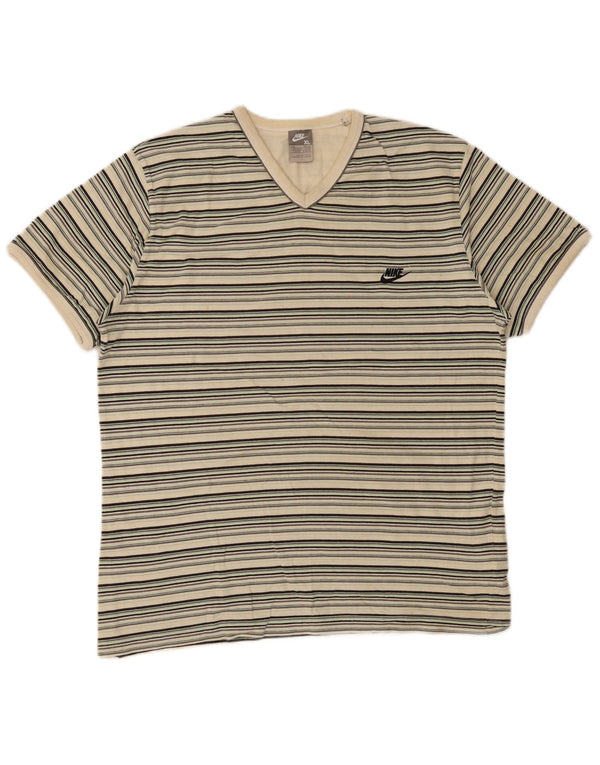 Nike Herren T-Shirt Top UK 45/47 XL Beige gestreift Baumwolle