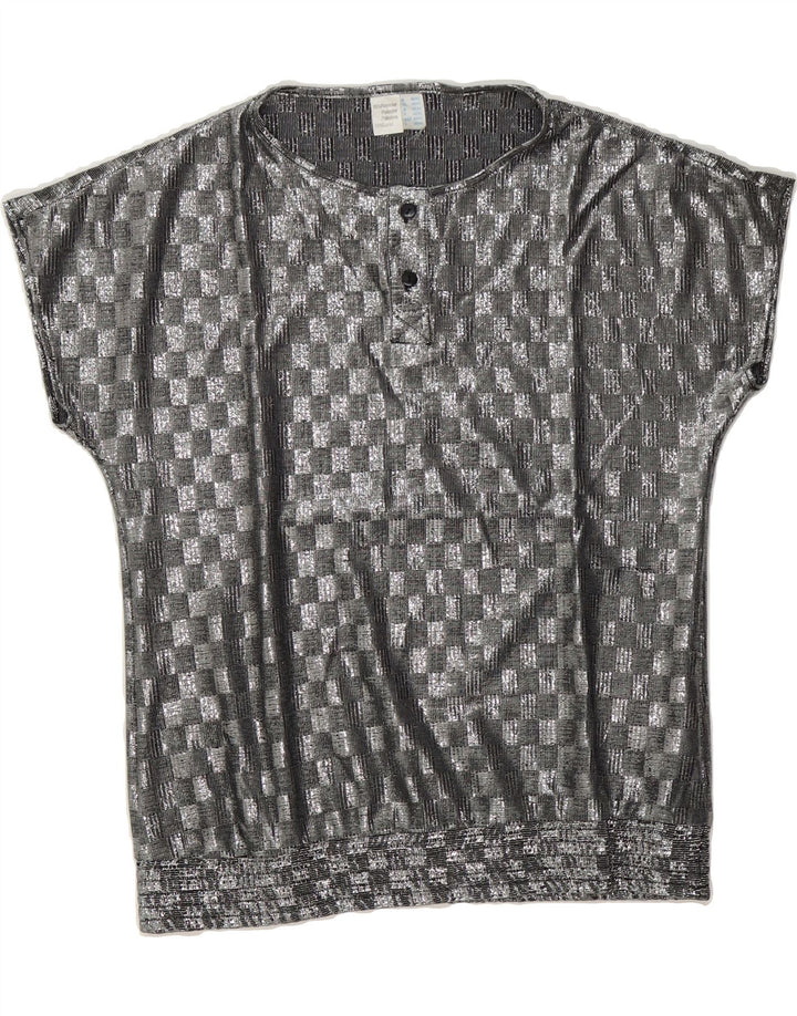 VINTAGE Womens Blouse Top IT 44/46 Large Silver Geometric Polyester Vintage Vintage and Second-Hand Vintage from Messina Hembry 