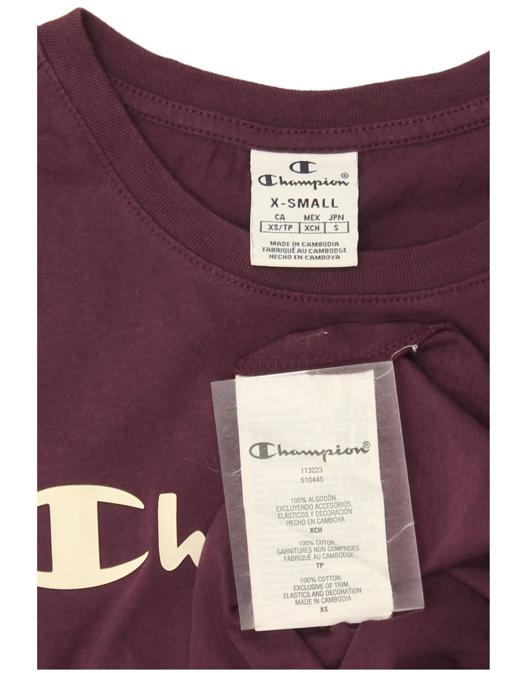 Champion Damen Grafik-T-Shirt-Oberteil UK 6 XS Lila Baumwolle