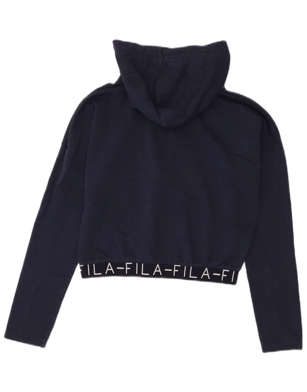 Fila Womens Graphic Crop Hoodie Pullover UK 10 Small Marineblau Baumwolle