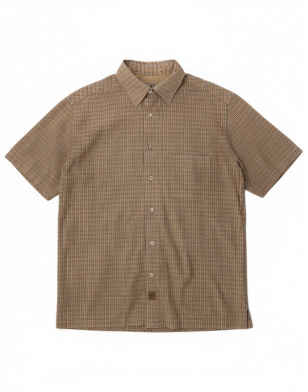 Think Pink Mens Short Sleeve Shirt Medium Beige Check