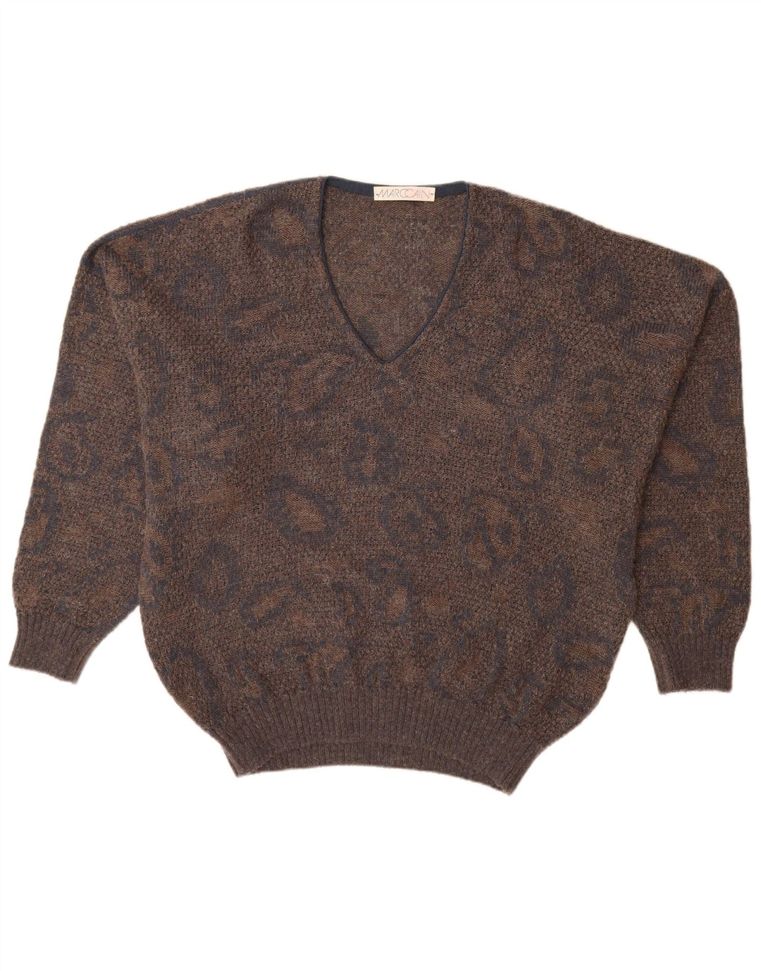 MARCCAIN Herren-Pullover mit V-Ausschnitt, XL, braune, geometrische Wolle