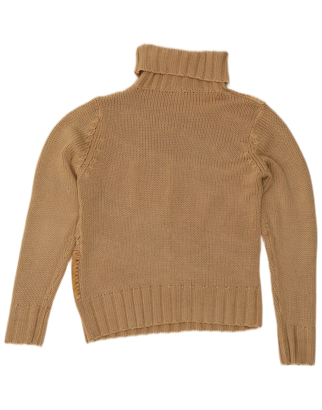Vintage Damen Rollkragenpullover UK 12 Mittelbraun Farbblock