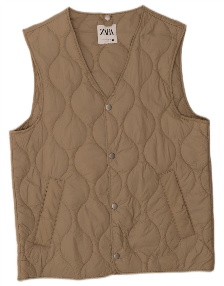 Zara Herren Steppweste UK 38 Medium Beige Polyester