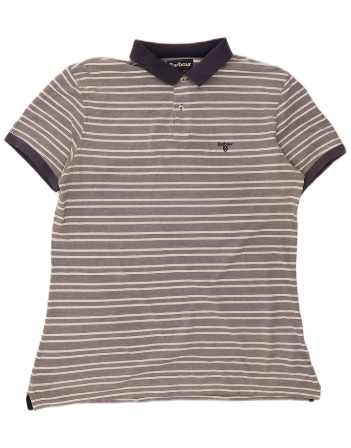 Barbour Herren Poloshirt XL grau gestreift aus Baumwolle