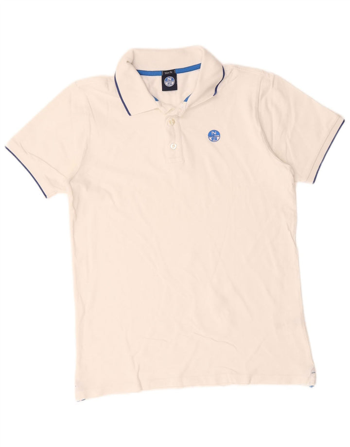 North Sails Herren-Poloshirt mit schmaler Passform, Größe S, weiße Baumwolle