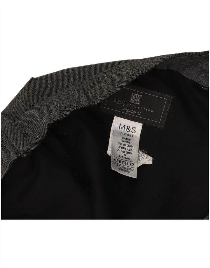 Marks & Spencer Herren-Anzughose in normaler Passform, W34, L29, Grau, Polyester