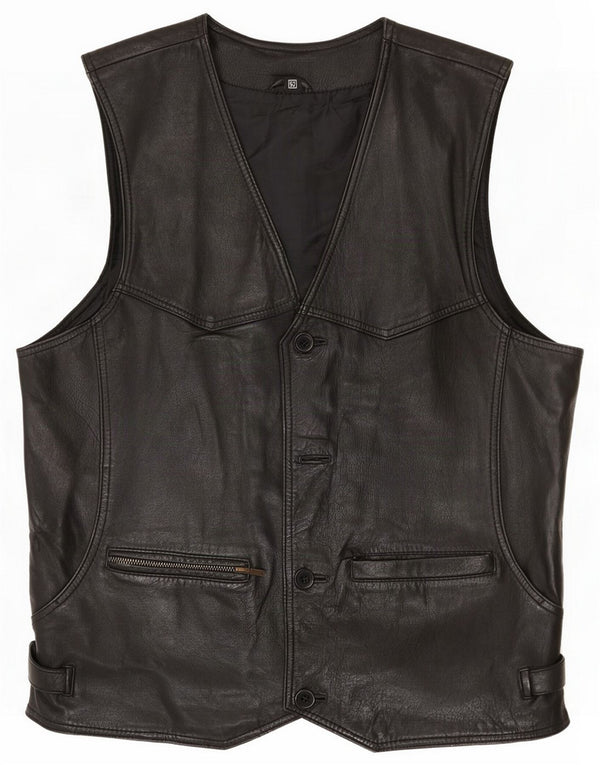 Vintage Damen Lederweste IT 52 2XL Schwarz