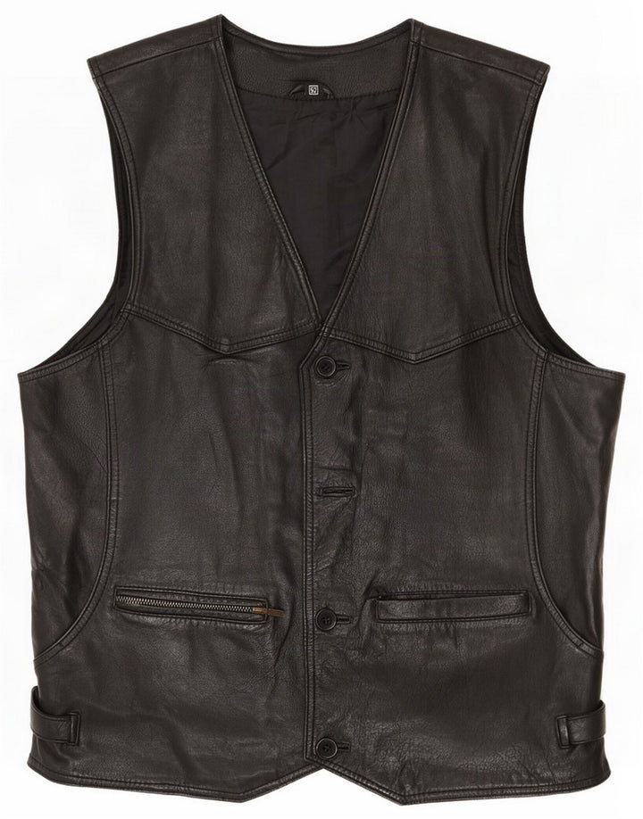 Vintage Damen Lederweste IT 52 2XL Schwarz