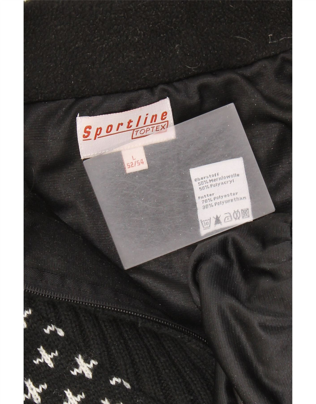 VINTAGE Herren-Pullover mit Reißverschluss, Größe 52/54, groß, Schwarz, Fair Isle