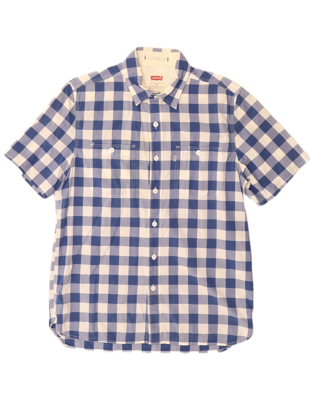 Levi's Herren-Kurzarmhemd mit Standard-Passform, mittelblaue Gingham-Baumwolle