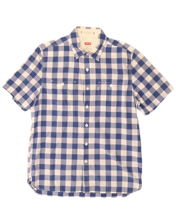 Levi's Herren-Kurzarmhemd mit Standard-Passform, mittelblaue Gingham-Baumwolle
