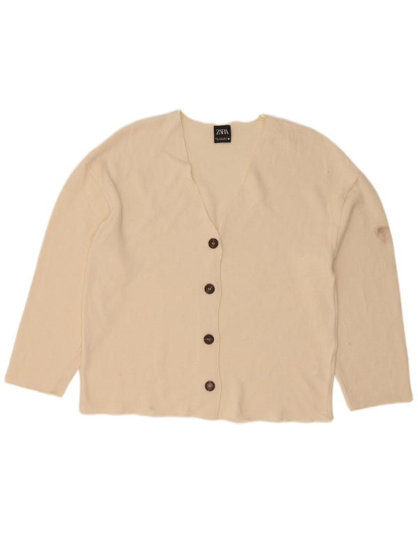 Zara Damen Strickjacke Top UK 14 Medium Off White Viscose