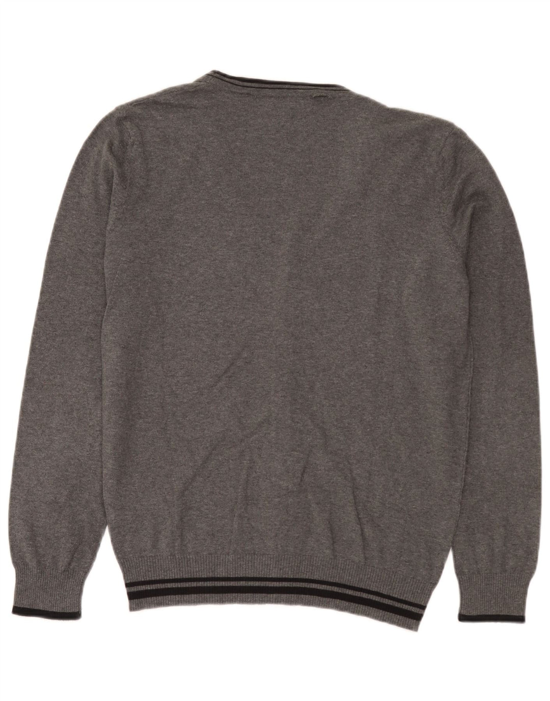 Zara Herren-Strickjacke, groß, grau gestreift, Baumwolle